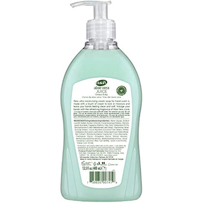 Dalan ALOE VERA JUICE CREAM ULTRA MOISTURIZING LIQUID HAND SOAP FOR DRY AND FRESH HANDS FEELING CLEAN AND SOFT (13.5 FL OZ / 400 ML (PACK OF 3)) - Image 3